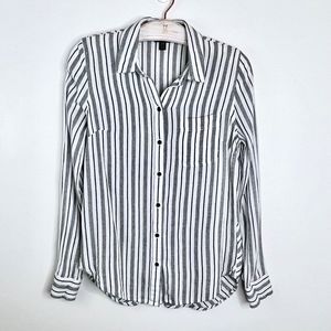 Lucky Brand Womens White Black Stripe Long Sleeve Hi Lo Top Shirt Blouse Small